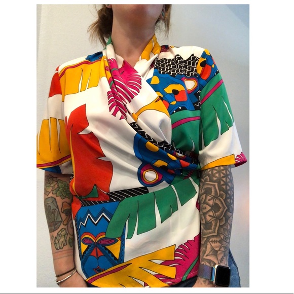 Howard Wolf Tops - Vintage Howard Wolf Tropical Tribal Wrap Blouse